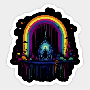 Cool Goth Rainbow Skull Neon Colors Rave Design Sticker
